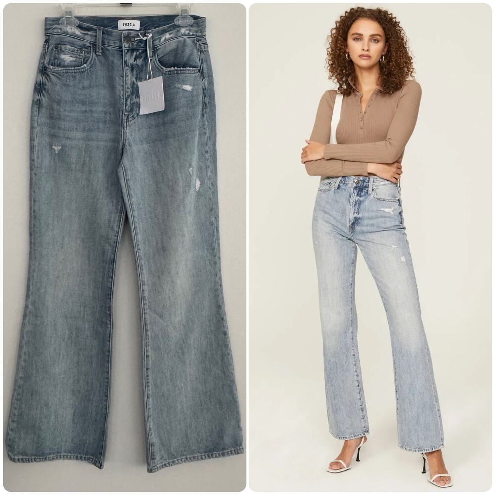 Pistola Stevie Relaxed Distressed Flare Jeans in Ruthless
